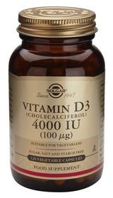 Vitamina D3 4.000 UI · Solgar · 120 cápsulas