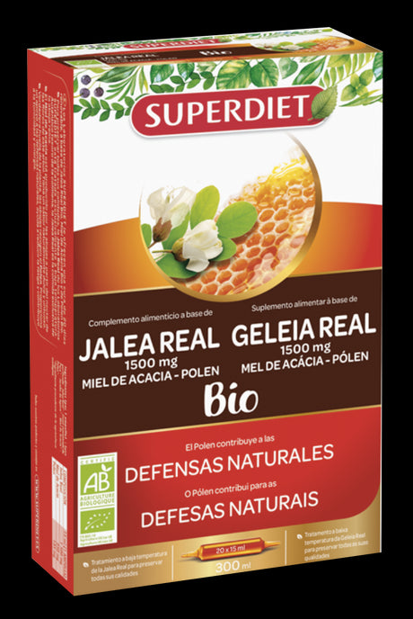 Jalea Real Miel Polen BIO · Superdiet · 20 ampollas