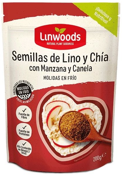 Semillas de Lino y Chía Con Manzana y Canela Molidas · Linwoods · 200 gramos