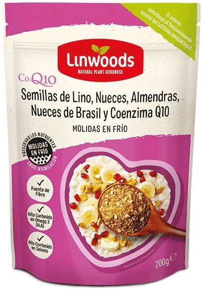 Semillas de Lino, Nueces, Almendras, Nueces de Brasil y Coenzima Q10 Molidas · Linwoods · 200 gramos