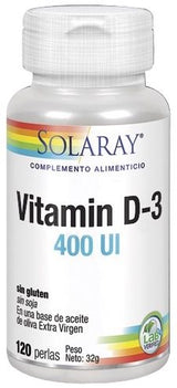 Vitamina D3 400 UI · Solaray · 120 perlas