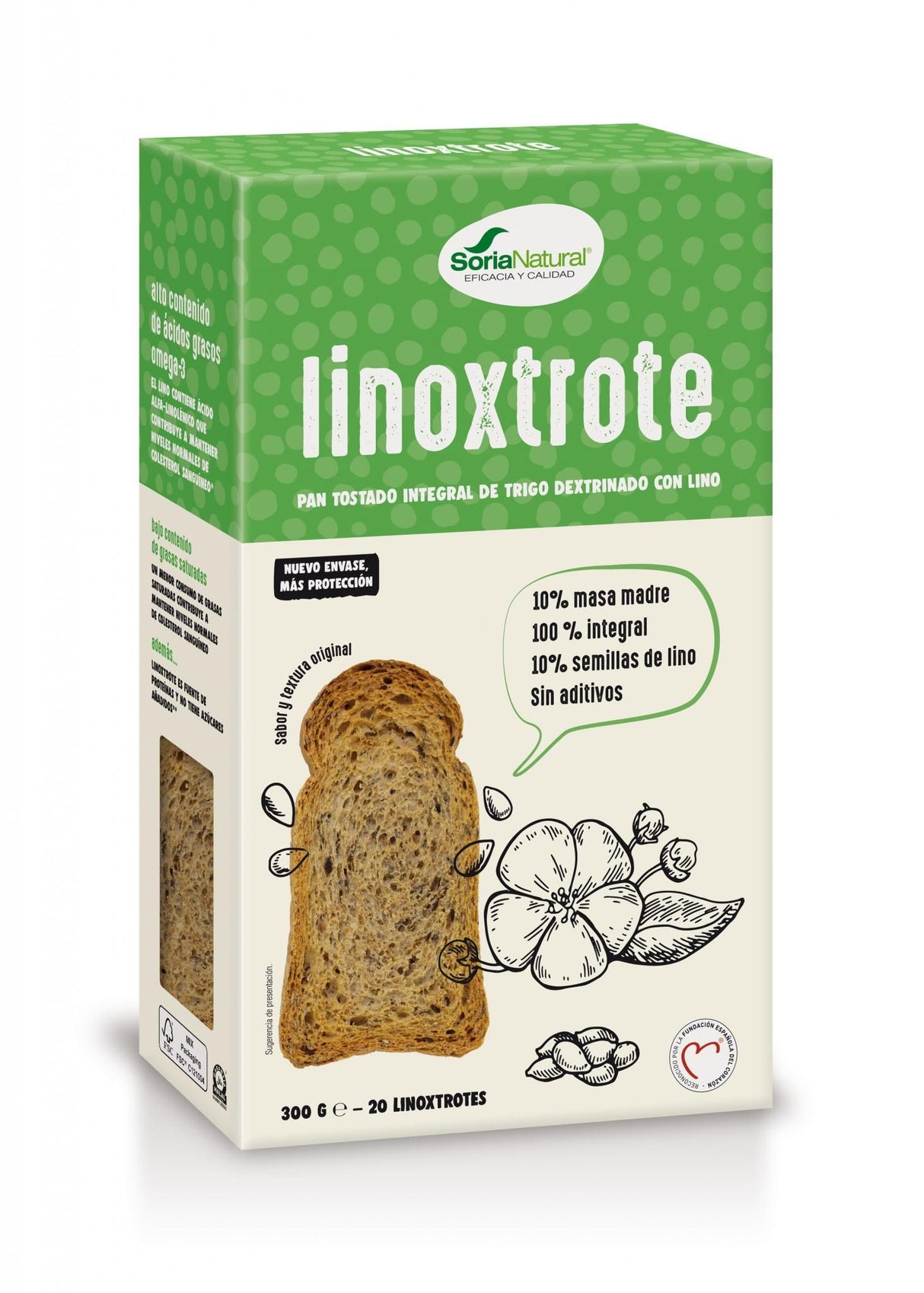 Pan Tostado Integral de Trigo Dextrinado con Lino - Linoxtrote · Soria Natural · 300 gramos