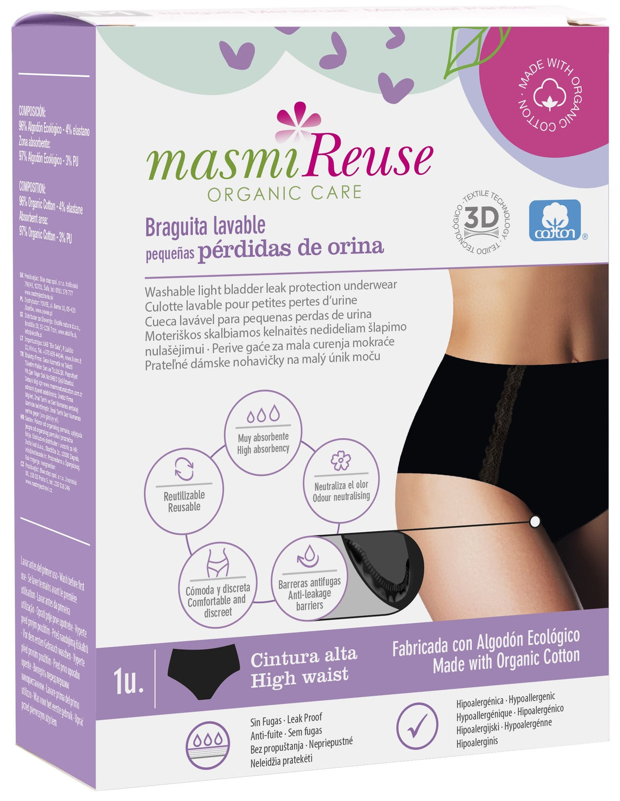 Braguita Lavable para Pequeñas Pérdidas de Orina - Cintura Alta · Masmi · Talla M