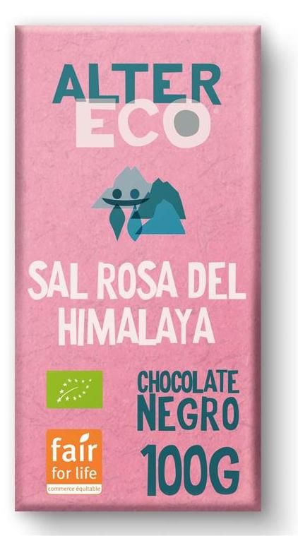 Chocolate Negro con Sal Rosa del Himalaya · Altereco · 100 gramos