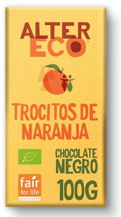 Chocolate Negro con Trocitos de Naranja · Altereco · 100 gramos