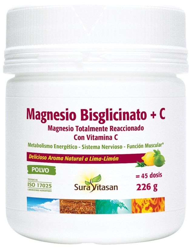 Magnesio Bisglicinato + Vitamina C · Sura Vitasan · 226 gramos