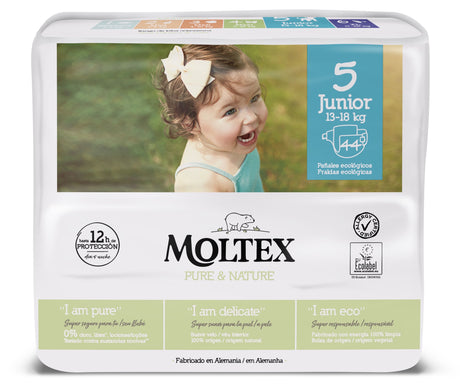 Pañales Pure & Nature Talla 5 Junior · Moltex · 44 unidades