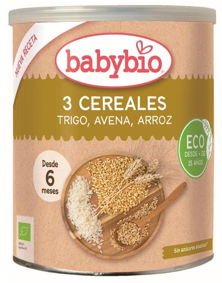 Papilla 3 Cereales Trigo, Avena y Arroz · Babybio · 220 gramos