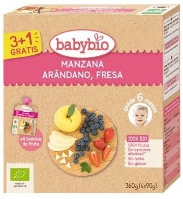 Pack Smoothies Manzana, Arándano y Fresa · Babybio · 4x90 gramos