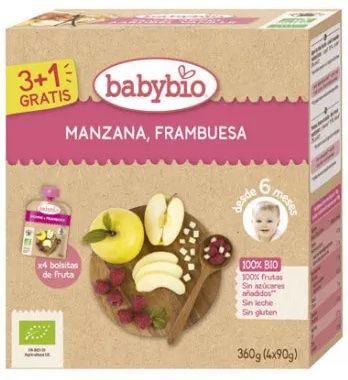 Pack Smoothies Manzana y Frambuesa · Babybio · 4x90 gramos