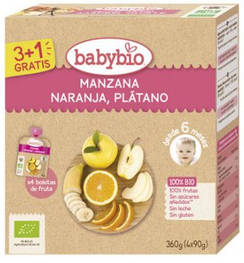 Pack Smoothies de Manzana, Naranja y Plátano · Babybio · 4x90 gramos