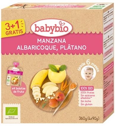 Pack Smoothies de Manzana, Albaricoque y Plátano · Babybio · 4x90 gramos