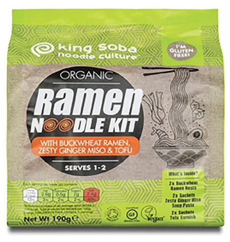 Kit de Noodles Ramen de Trigo Sarraceno con Jengibre, Miso y Tofu Sin Gluten · King Soba · 190 gramos