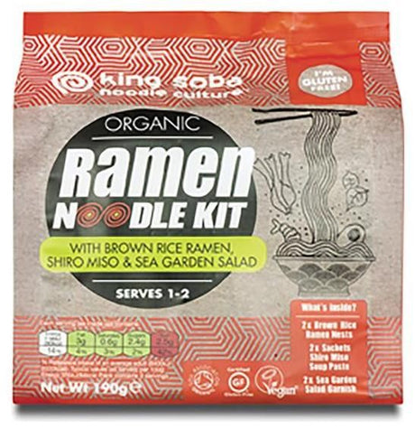 Kit de Noodles Ramen de Arroz Integral con Miso Blanco y Algas Sin Gluten · King Soba · 190 gramos