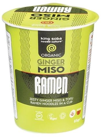 Vaso de Sopa Ramen de Miso y Jengibre Sin Gluten · King Soba · 85 gramos