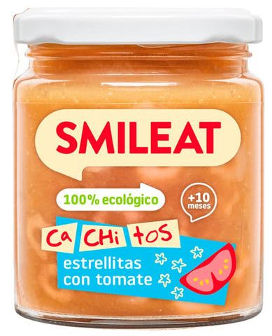 Tarrito de Cachitos de Pasta con Tomate Ecológico · Smileat · 230 gramos