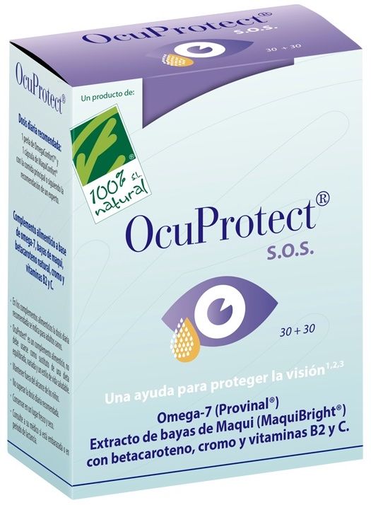 OcuProtect S.O.S · 100% Natural · 30 perlas + 30 cápsulas