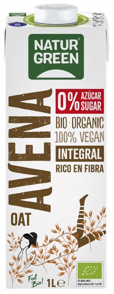 Bebida de de Avena Integral 0% azúcares Bio · Naturgreen · 1 litro