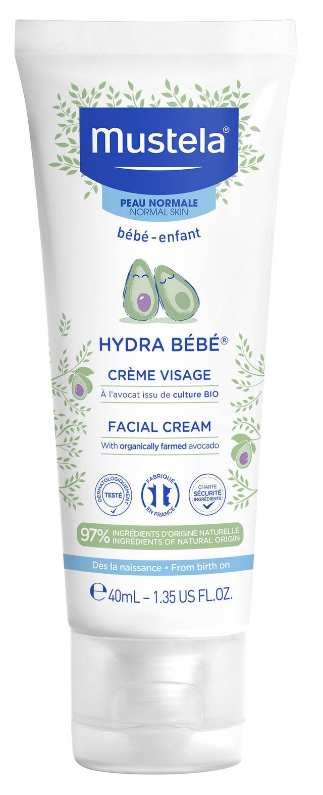 Hydra Bebé Crema Facial con Aguacate Bio · Mustela · 40 ml