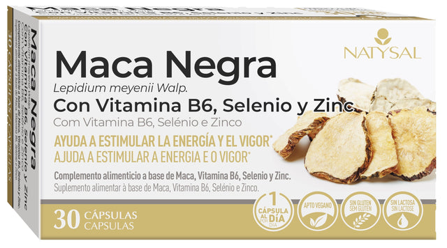 Maca Negra con Vitamina B6, Selenio y Zinc · Natysal · 30 cápsulas