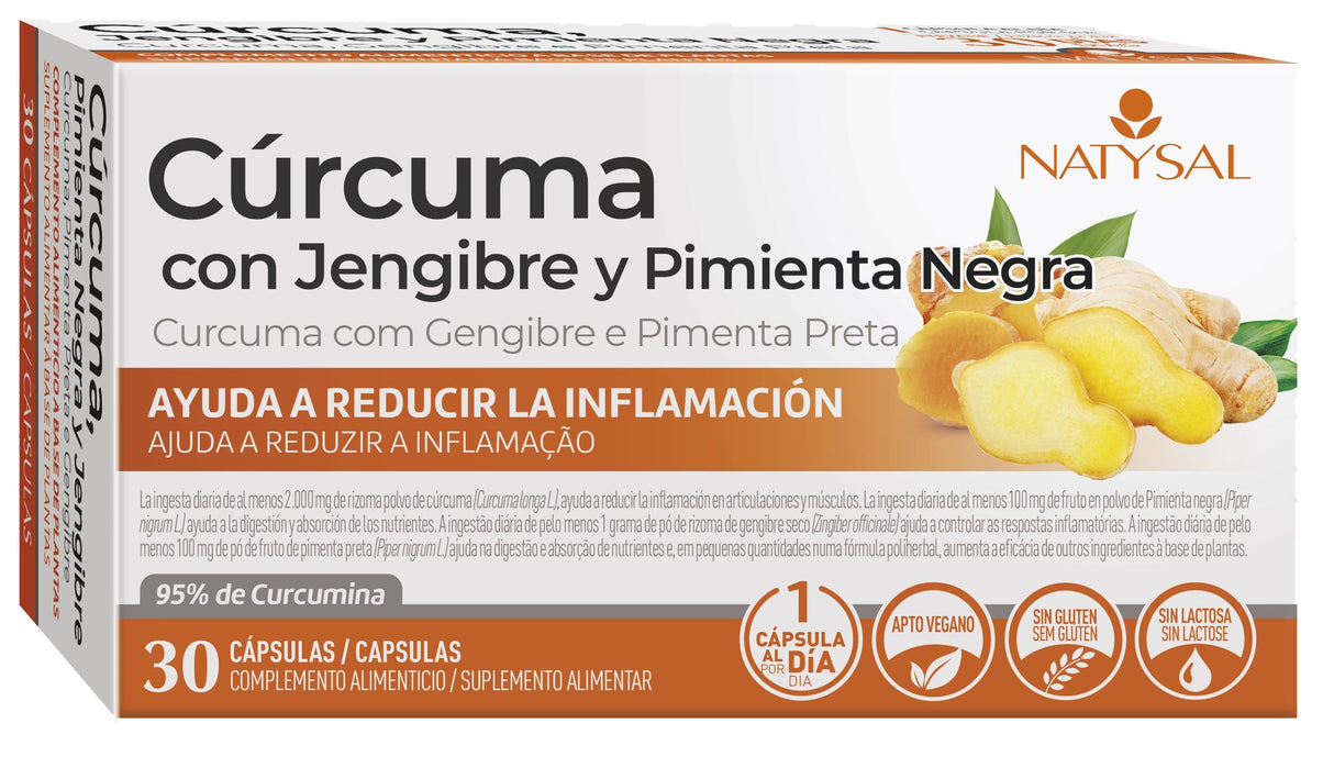 Cúrcuma con Jengibre y Pimienta Negra · Natysal · 30 cápsulas