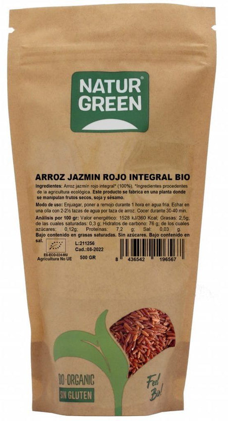 Arroz Jazmín Rojo Integral Bio · Naturgreen · 500 gramos