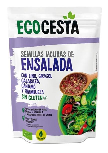 Semillas Molidas de Ensalada con Lino, Girasol, Calabaza, Cáñamo y Frambuesa · Ecocesta · 200 gramos