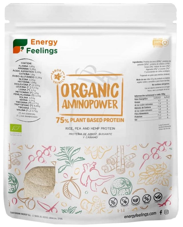 Organic AminoPower Eco 75% - Sabor Vainilla · Energy Feelings · 500 gramos