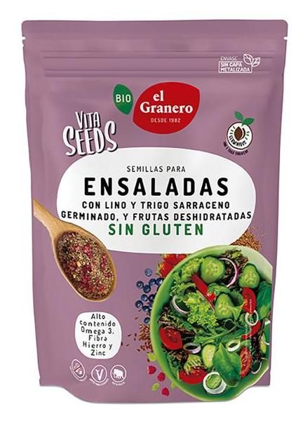 Vitaseeds Semillas Lino Molido Trigo Sarraceno Germinado y Frutas Deshidratadas El Granero Integral 200 grs