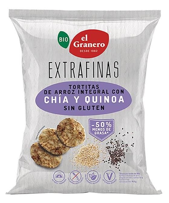 Tortitas Extrafinas de Arroz Integral, Chía y Quinoa Sin Gluten Bio · El Granero Integral · 60 gramos