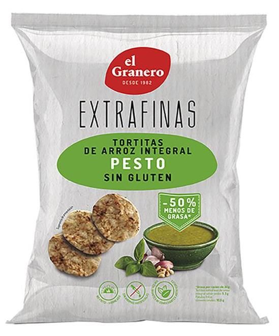 Tortitas Extrafinas de Arroz Integral Pesto Sin Gluten · El Granero Integral · 60 gramos