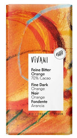 Chocolate Negro 70% Cacao con Naranja Amarga Fina · Vivani · 100 gramos