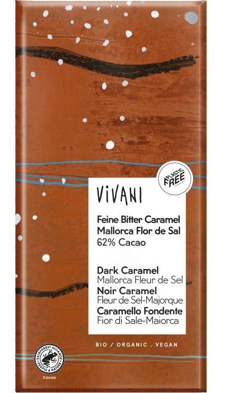 Chocolate Negro 62% Cacao con Caramelo y Flor de Sal de Mallorca · Vivani · 80 gramos