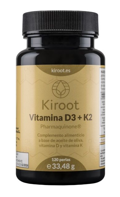 Vitamina D3 y K2 · Kiroot · 120 perlas