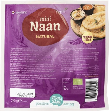 Pan Mini Naan Hindu Natural · Terrasana · 280 gramos