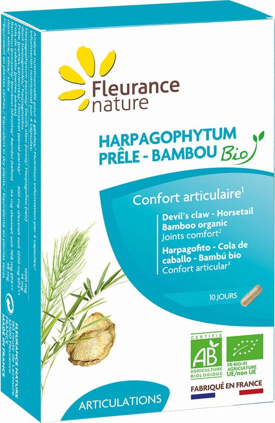 Harpagofito, Cola de Caballo y Bambú Bio · Fleurance Nature · 40 cápsulas