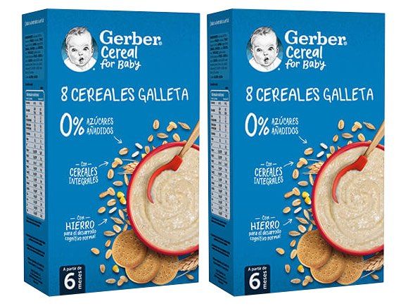 Pack Gerber Papilla para Bebés 8 Cereales con Galleta · Nestlé · 2x475 gramos