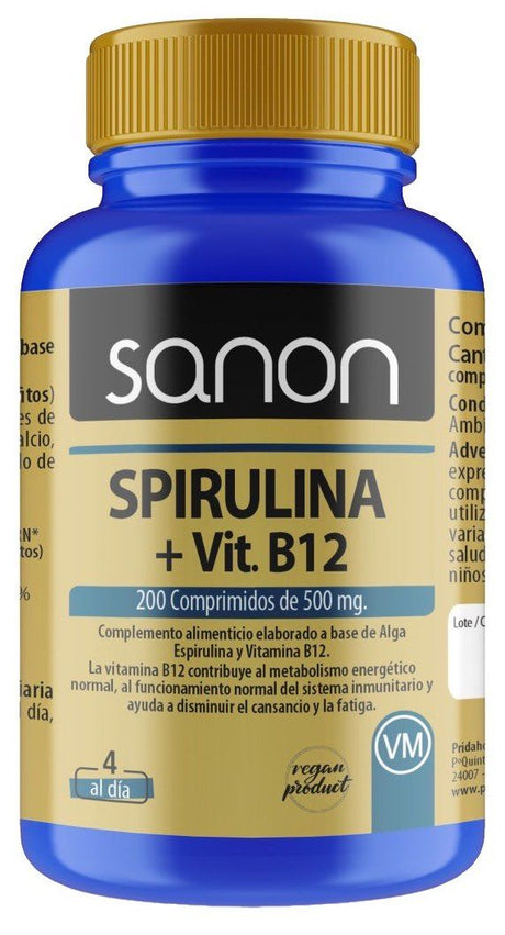 Spirulina + Vitamina B12 · Sanon · 200 comprimidos