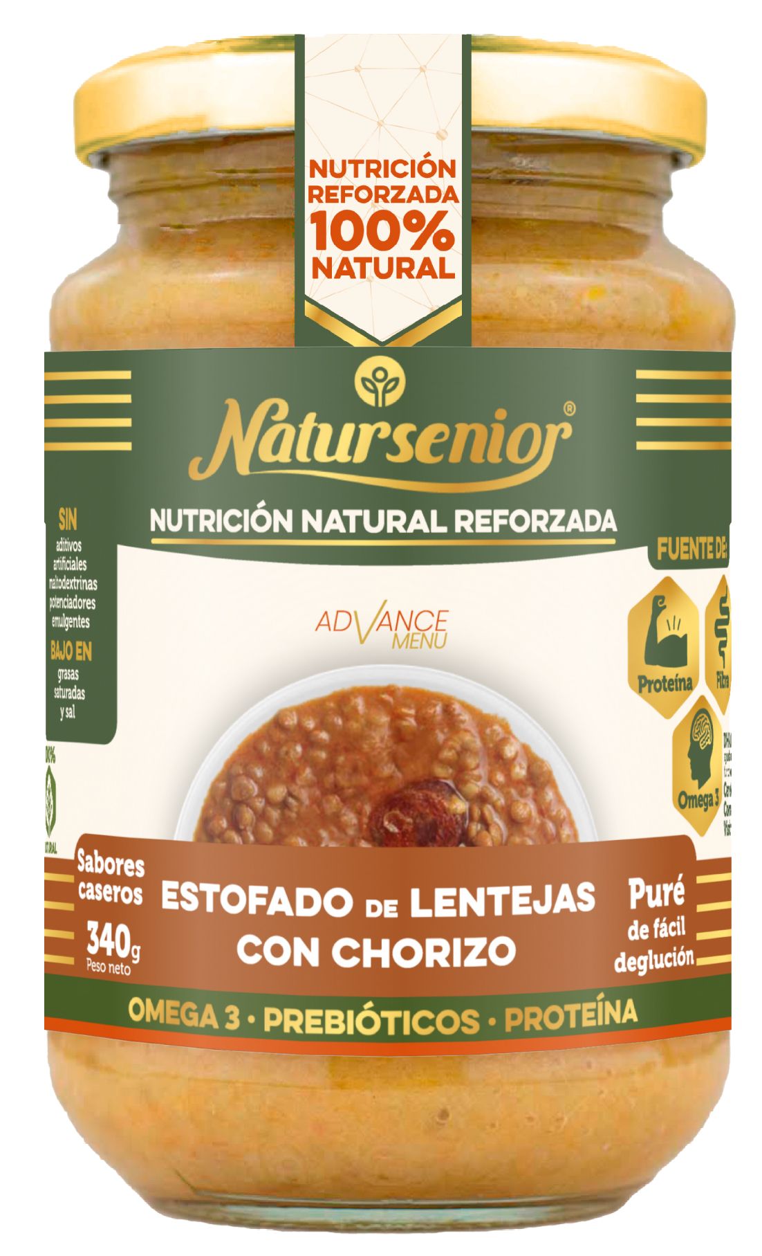 Tarro de Puré de Estofado de Lentejas con Chorizo · Natursenior · 340 gramos