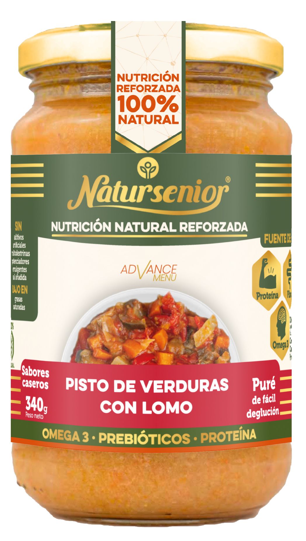 Tarro de Puré de Pisto de Verduras con Lomo · Natursenior · 340 gramos