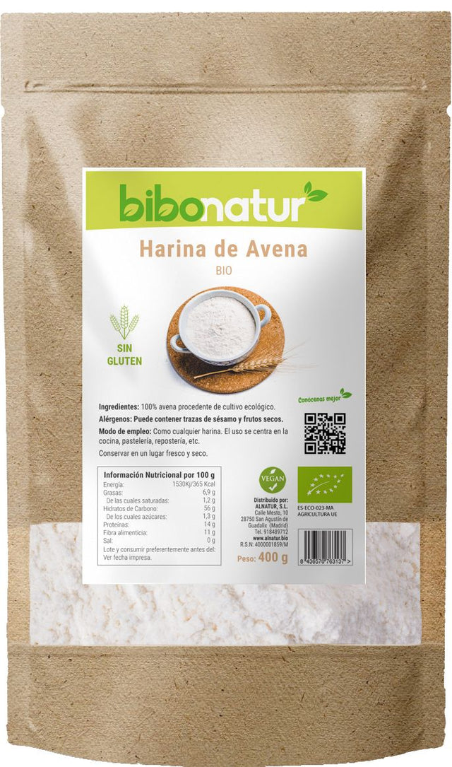 Harina de Avena Sin Gluten Bio · Bibonatur · 400 gramos