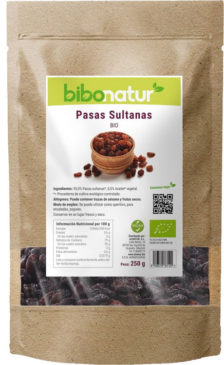 Pasas Sultanas Bio · Bibonatur · 250 gramos