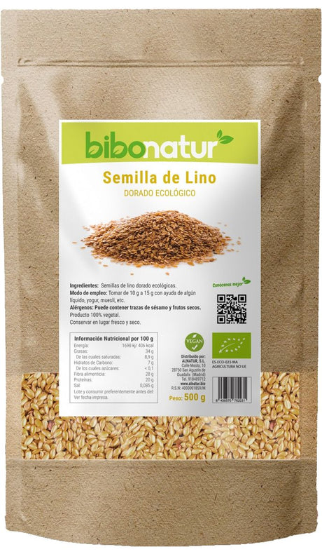 Semillas de Lino Dorado Eco · Bibonatur · 500 gramos