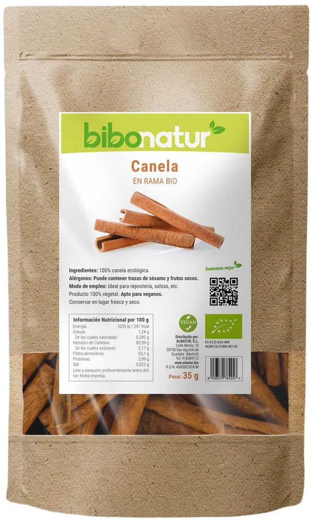 Canela en Rama Bio · Bibonatur · 35 gramos