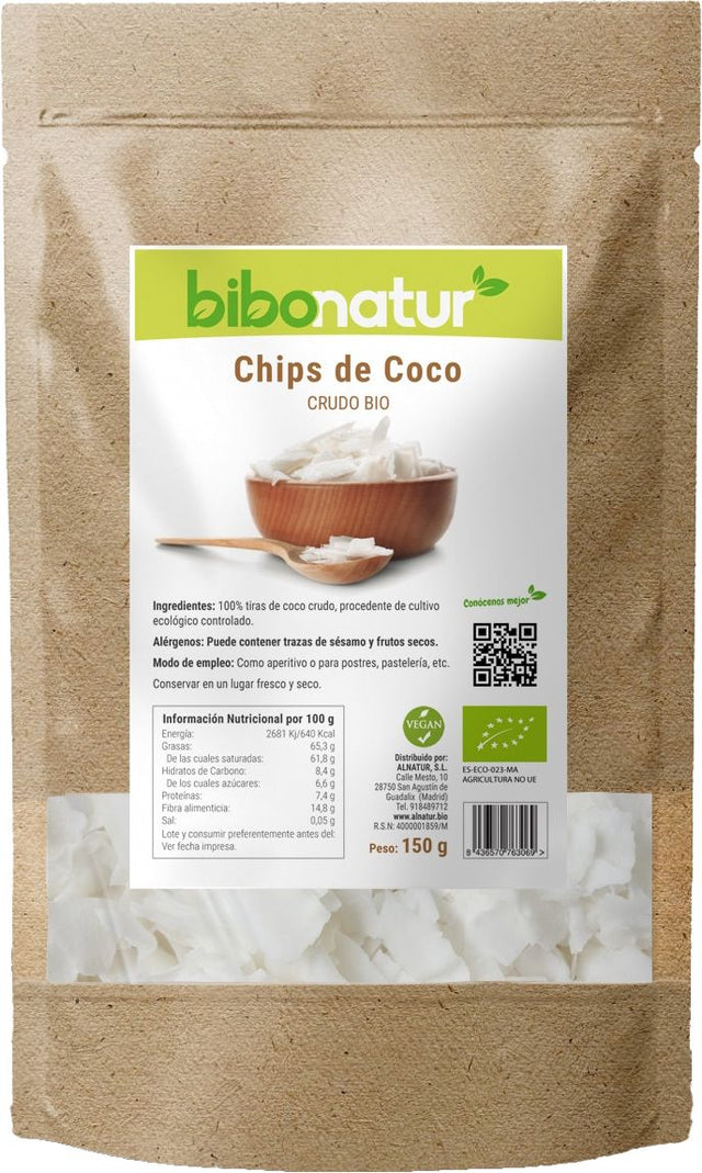 Chips de Coco Crudo Bio · Bibonatur · 150 gramos