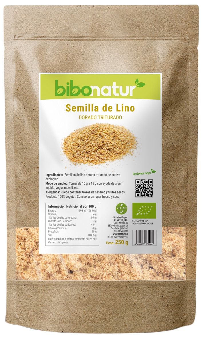 Semillas de Lino Dorado Triturado Bio · Bibonatur · 250 gramos