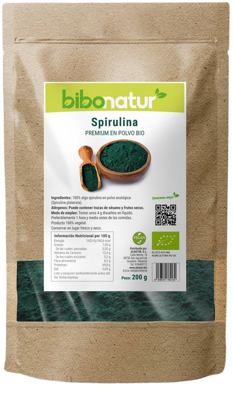 Spirulina Premium en Polvo Bio · Bibonatur · 200 gramos