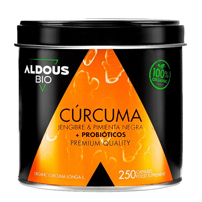 Cúrcuma, Jengibre, Pimienta Negra + Probióticos · Aldous Bio · 250 cápsulas