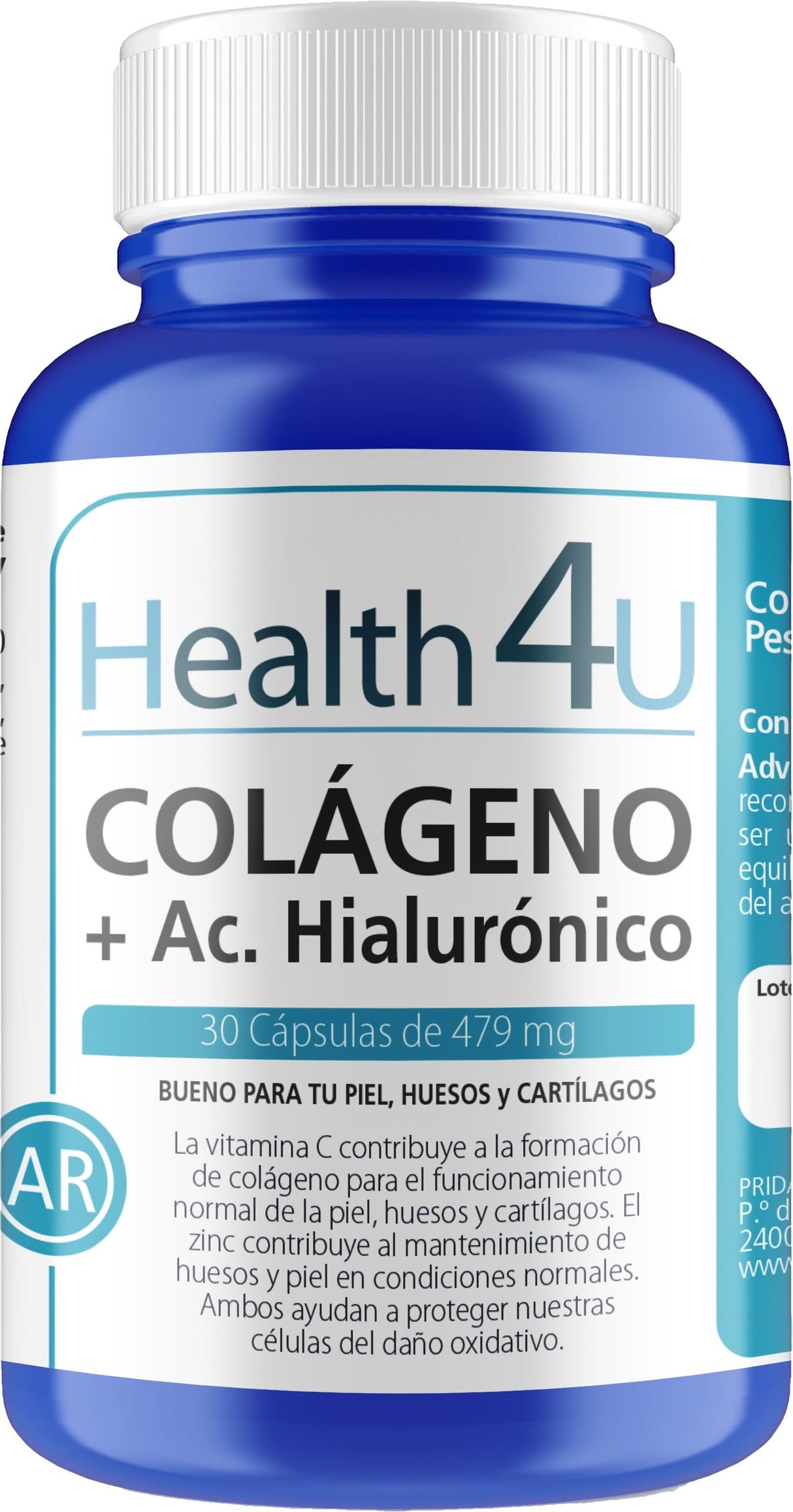 Colágeno + Ácido Hialurónico · Health4U · 30 cápsulas