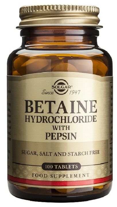 Betaína Clorhidrato con Pepsina · Solgar · 100 comprimidos